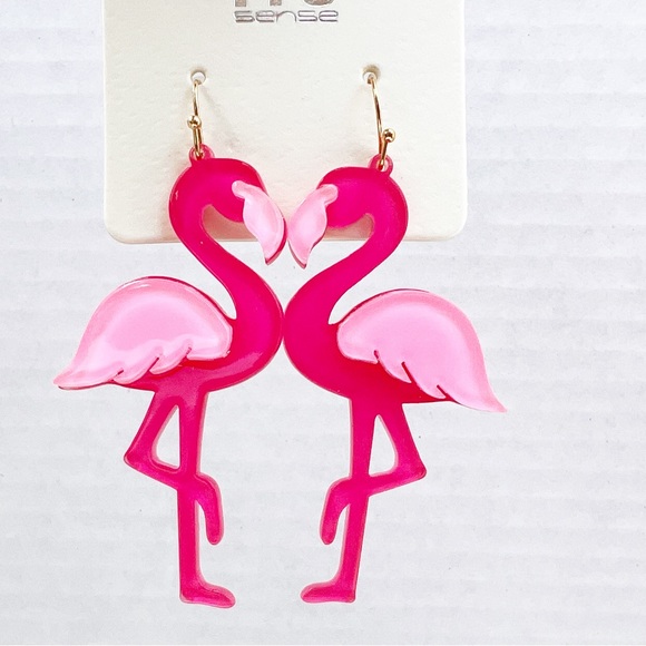 Flamingo Pink Large Statement Earrings New Boutique - Picture 6 of 8